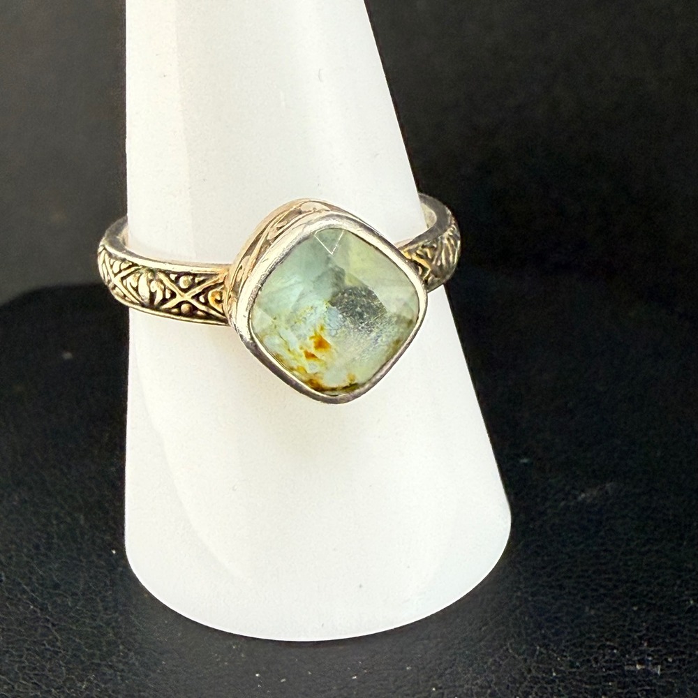 Silpada Ring Green Stone Filigree Etched 925 Sterling Silver Size 9